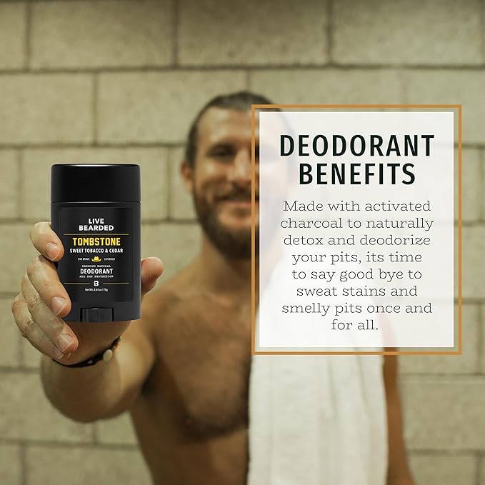 Live Bearded Men's Deodorant - Long Lasting, Aluminum Free, All Natural, Activated Charcoal Deodorant for Men, Travel Size - Tombstone, 1 Stick