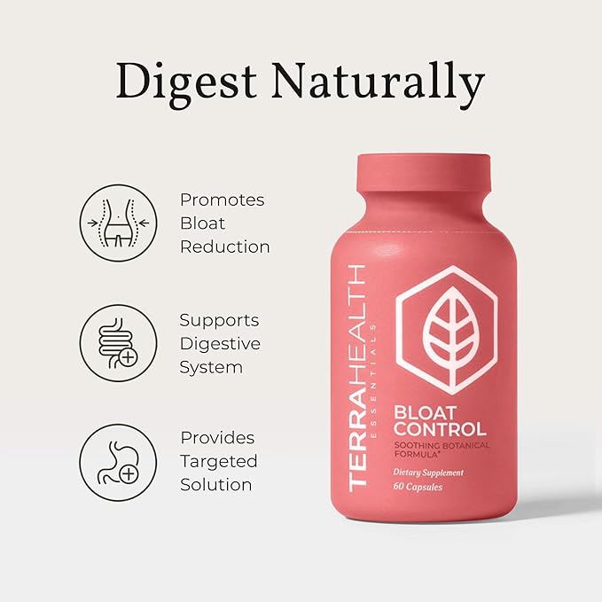 Terra Health Essentials Bloat Control | Fast-Acting No Bloat Relief w/Digestive Enzymes, Probiotic Strains for Targeted Anti Bloat Support - Lactase, Lipase, Protease & Amylase for Digestive Health