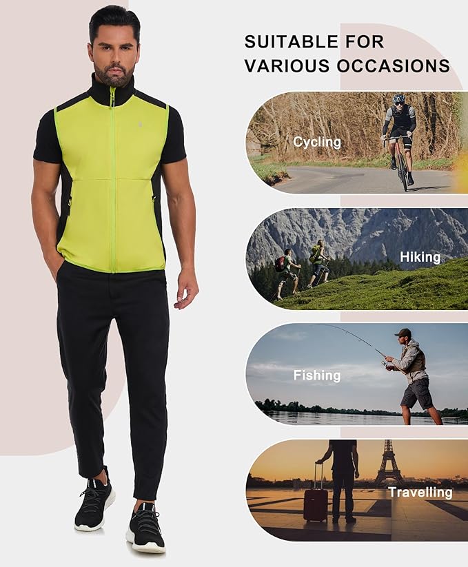 Little Donkey Andy Men's Water-resistant Outerwear Vests, Stretch Windproof Vest for Cycling, Running, Golf