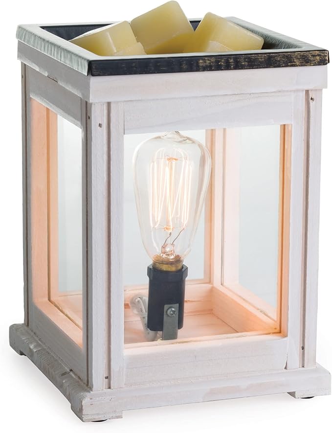 Candle Warmers Etc. Vintage Bulb Illumination Fragrance Warmer- Light-Up Warmer for Warming Scented Candle Wax Melts and Tarts to Freshen Room, Weathered White Wood