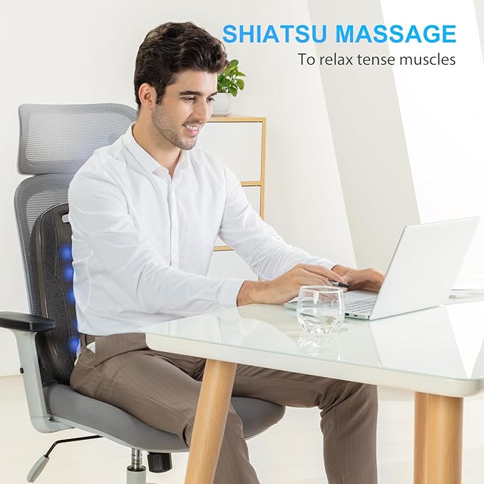 CooCoCo 14"×19" Shiatsu Back Massager with Heat, Birthday Gifts for Dad Mom Women Men Husband, Portable Massage Chair Pad, Kneading Massage Tools for Pain Relief, Chair Massager for Office Home