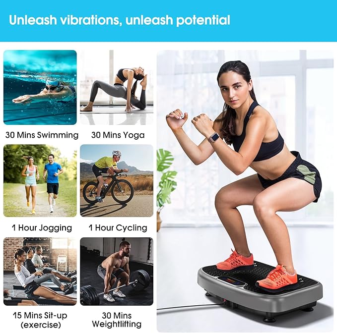 SoftGym Vibration Plate Exercise Machine for Lymphatic Drainage,Power Vibrate Stand Shake Board 450 Lbs Capacity Whole Body Workout Waver with Fitness Resistance Bands Weight Loss Gifts for Women Men