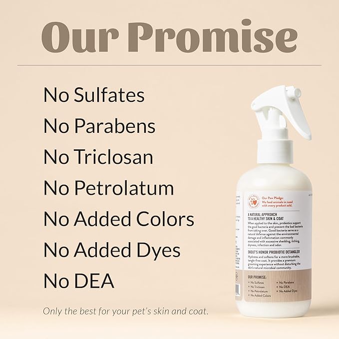 Skout's Honor Probiotic Pet Detangler Spray - Hydrating & Conditioning with Avocado Oil, 97% Natural, Paraben & Sulfate-Free, softens for a More brushable Coat, Daily Use, 8oz, Dog of The Woods