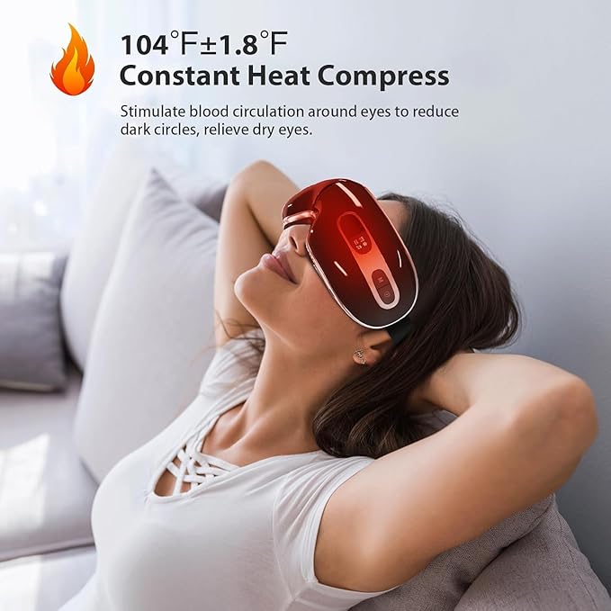 Eye Massager with Heat and Cooling for Migraines, Dry Eyes, Dark Circles, Bluetooth Music Heat Cold Eye Massager Mask Improve Sleeping Birthday Gifts for Women Men