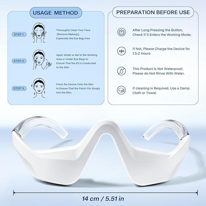 Under-Eye Therapy Device, RedLight Therapy Glasses for Eyes Bags Dark Circles Puffiness, Massager for Relieving Eye Fatigue with 3 Modes