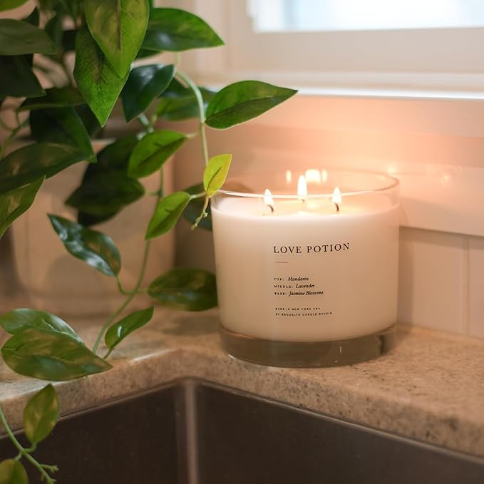 Brooklyn Candle Studio Love Potion XL 3 Wick Candle - Luxury Scented Candle, Vegan Soy Wax, Hand Poured in The USA, 100 Hour Slow Burn Time - 27oz