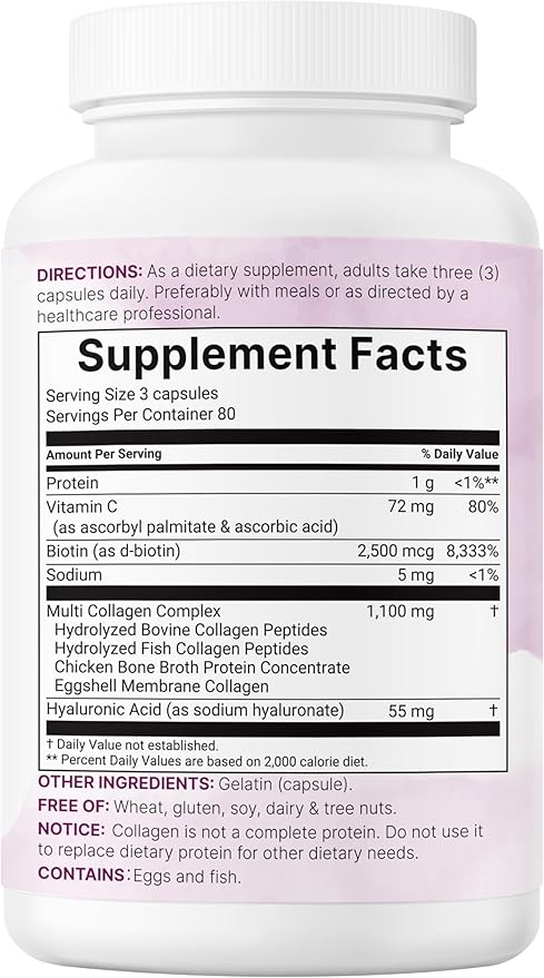 Micro Ingredients Multi Collagen Pills for Women & Men, 240 Capsules | Type I, II, III, V, X - Hydrolyzed Peptides with Biotin, Hyaluronic Acid & Vitamin C | Hair, Skin, Nail & Joint Support*