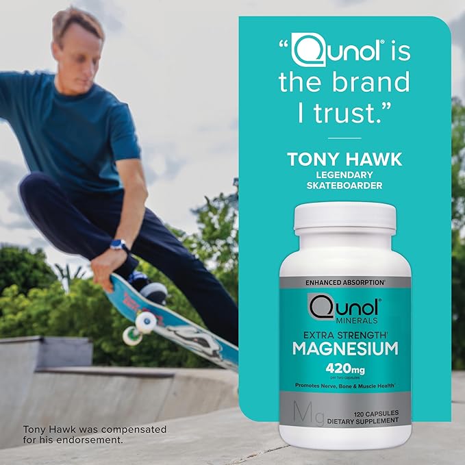 Qunol Magnesium Capsules 420mg, High Absorption Magnesium Supplement, Extra Strength, Bone and Muscle Health Supplement, 120 Count