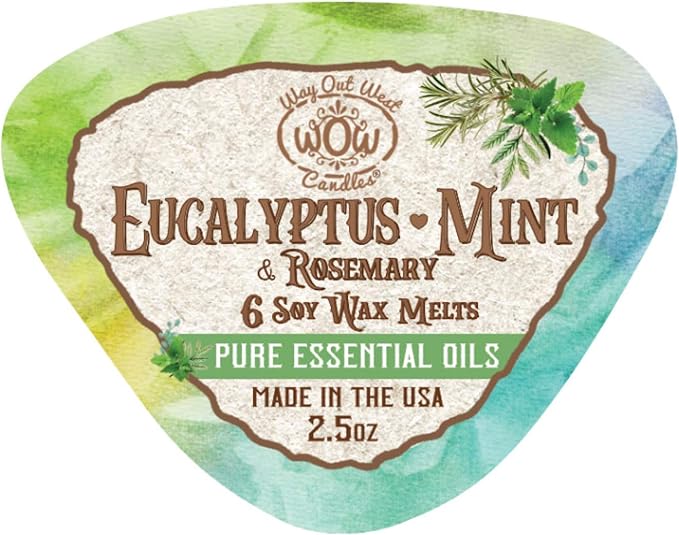 Scented Wax Melts for Wax Warmers - Highly Fragrant Air Freshener - 4 Pack Set of 6 Melt Cubes with Essential Oils - Made in USA by Way Out West Candles (4, Eucalyptus Mint)
