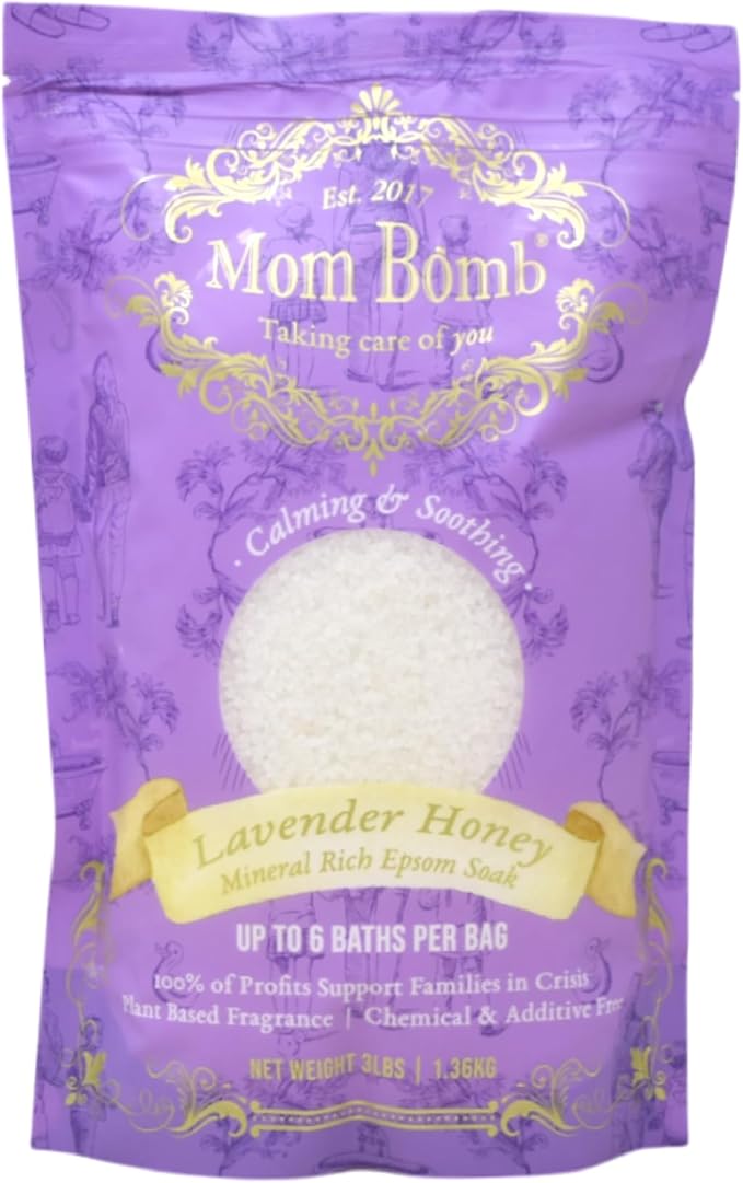 Mom Bomb Lavender Honey Epsom Salt Bath Soak – Natural Magnesium Salt with Essential Oils – Relaxing Aromatherapy for Stress Relief, Muscle & Foot Soak – Made in USA, 48 Ounce