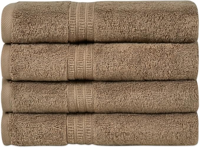 HOMELOVER 4 Piece Luxury Hand Towel Set - 100% Organic Cotton, 500 GSM, Hotel Quality, Highly Absorbent, Soft & Quick Drying Bathroom & Kitchen Towel for Face & Hand Washing (Cone Brown)