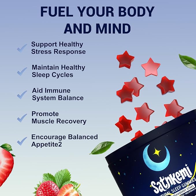 Sleep Gummies for Adults, Melatonin-Free Natural Sleep Aid with Valerian Root, L-Theanine, Magnesium & Passionflower, Star-Shaped Strawberry Gummies,Non-GMO, Gluten-Free Supplement, 60 Count