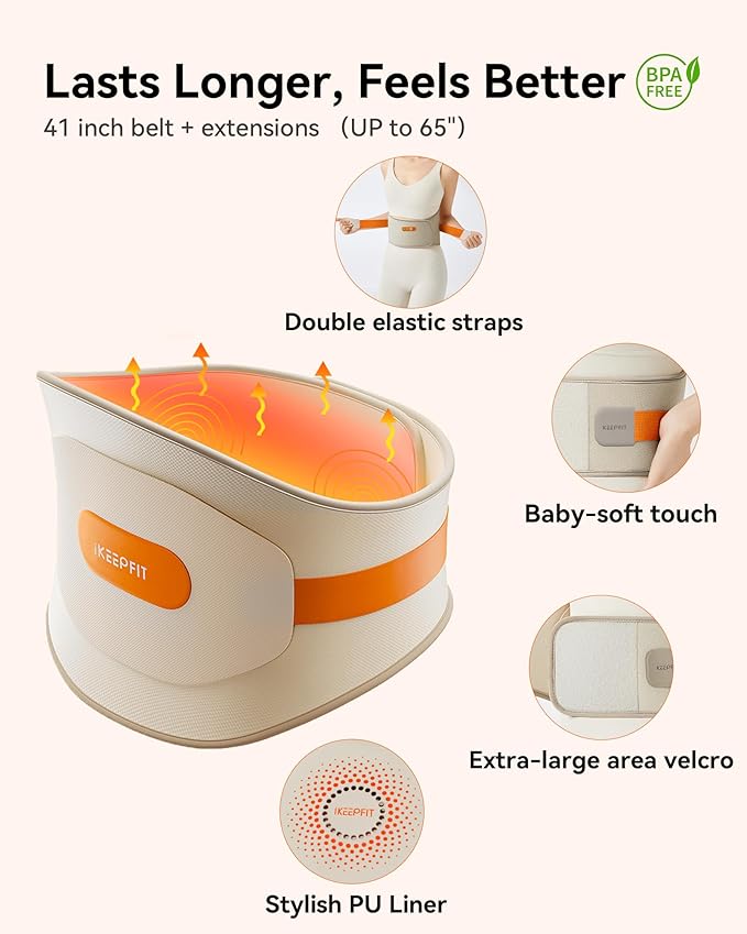 Portable Heating Pad with Massager for Back Pain Relief: MAXwarm 3.0, IKEEPFIT Electric Cordless Heat Pad for Period Cramps, Extra Large 65", 8000mAh Battery, Gift for Women Men(Beige)