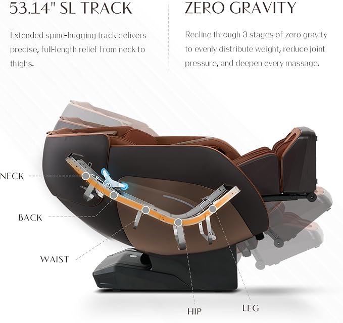 3D Massage Chair, Full Body Massage Chair, Zero Gravity Recliner w/Dynamic Leg Kneading System, 53.14" SL Track, Sleek Appearance, 12 Auto Modes, Wireless Charging, Bluetooth Speaker, TFT Screen