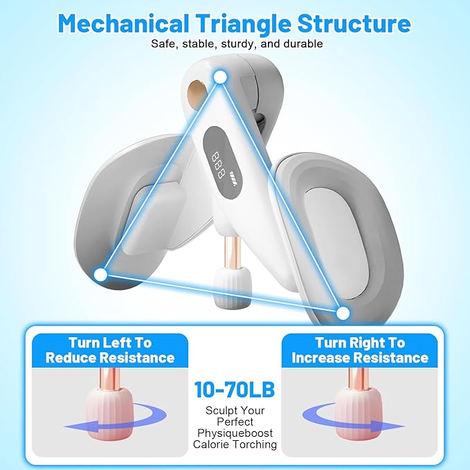 Thigh Master, Adjustable Thigh Trainer & Kegel Exerciser(10-70LB) with Leg Straps, Pelvic Floor Strengthener Devices for Women&Men, LED Counter, Postpartum Recovery, Home Gym Workout Equipment