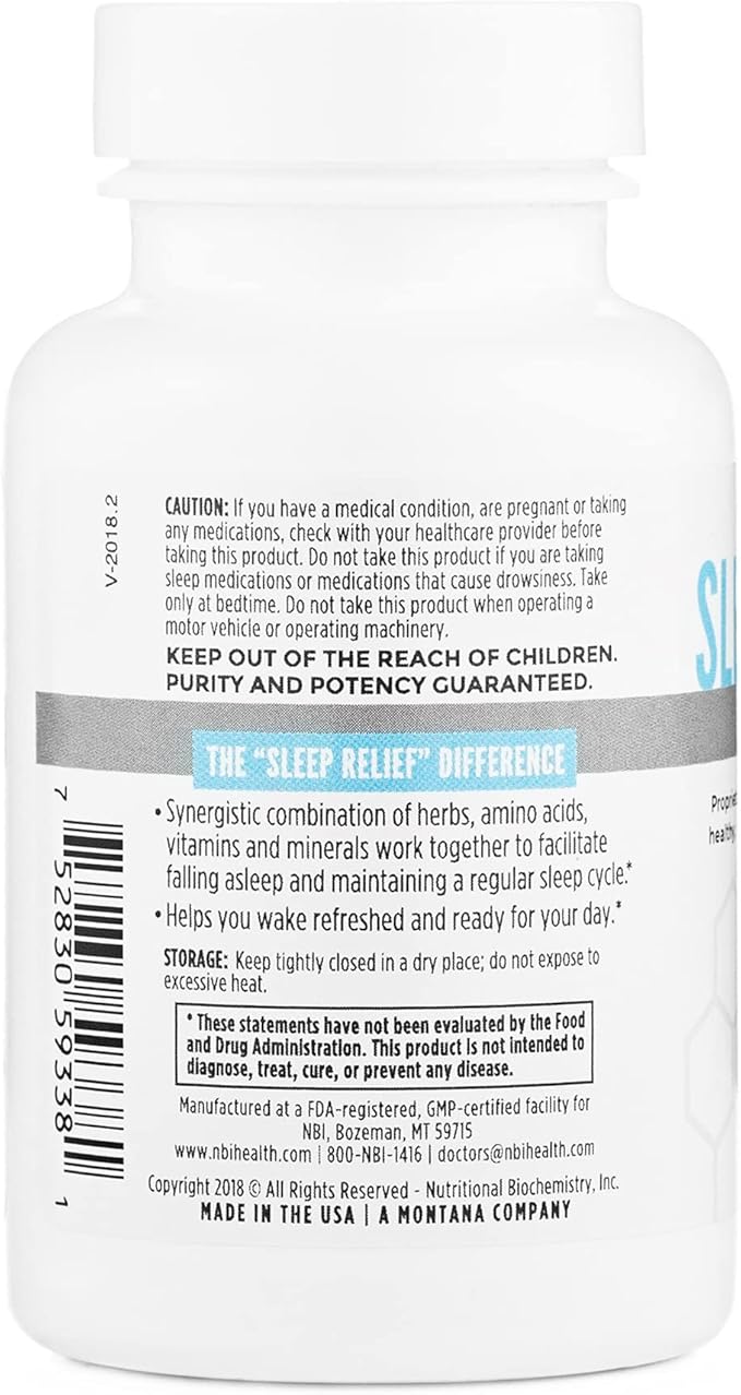 NBI Sleep Relief Melatonin Natural Formula | Soothing Bedtime Supplement | Sleep Support with Magnesium and L-Theanine | 60ct Tablets