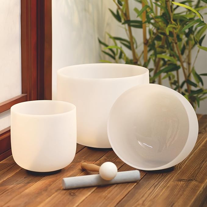 Hye-eun Crystal Singing Bowls 6''-10'' Set of 3 pcs 432HZ 10"C 8"F 6"A Meditation Yoga Bowls with Carrying Case Sound Bath Keep Balance Therapy