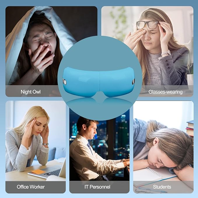 Eye Massager with Heat and Air Compression, Gift for Mon, Eye and Temple Massage Therapy with Vibration and Music for Migraines, Eye Fatigue Relief, Dry Eyes Strain, Blue