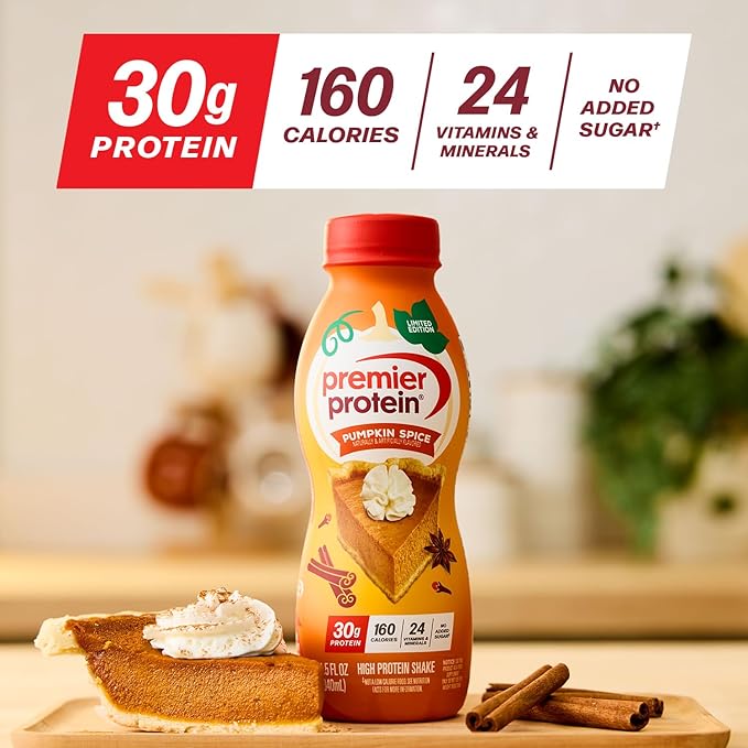 Premier Protein Shake, Limited Edition Pumpkin Spice, 30g Protein 1g Sugar 24 Vitamins Minerals Nutrients to Support Immune Health, 11.5 Fl Oz (Pack of 12)