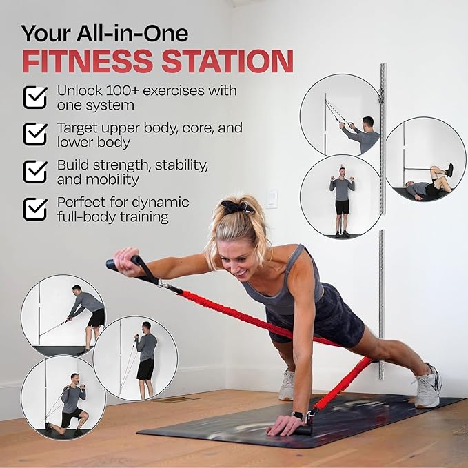Aluminum Wall-Mounted Anchor Fitness System - Adjustable, Multi-Functional, Space Saving Home Gym Solution for Strength Training, Workout Goals | 100+ Exercises, Easy Installation, 300lbs Capacity