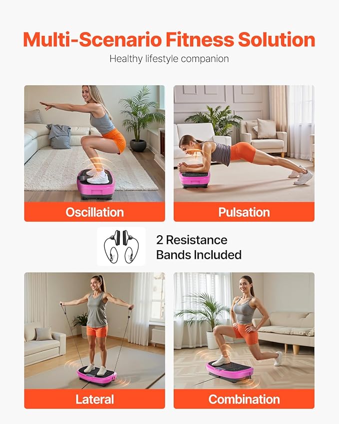 VEVOR Vibration Plate Exercise Machine, Whole Body Shaker for Lymphatic Drainage and Weight Loss, Home Workout Gym Fitness Equipment with 2 Resistance Bands, Vibrating Platform for Women Men