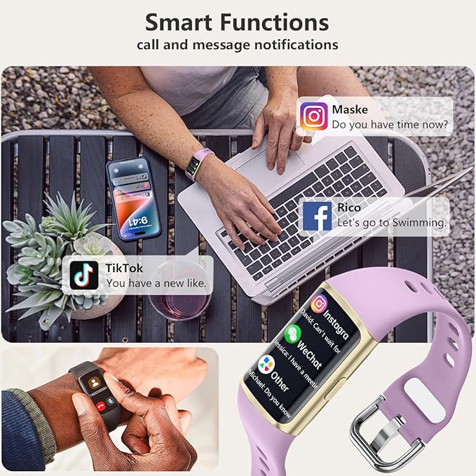 FITVII FINO 2 Slim Fitness Tracker, Smart Watch with Blood Oxygen, Sleep Monitor, 24/7 Heart Rate & Blood Pressure, IP68 Waterproof Health Activity Trackers with Calories Step Counter for Women Men