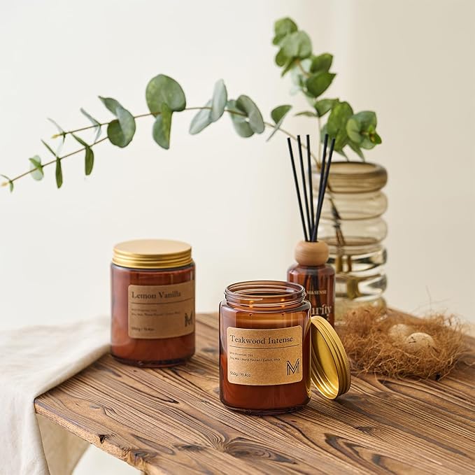 M&SENSE Teakwood Intense Home Scented Candle | 19.4oz, 116-Hour Burn | Natural Organic Soy Wax | Long-Lasting for Stress Relief and Gifting | for Bedroom,Relaxing SPA,Office