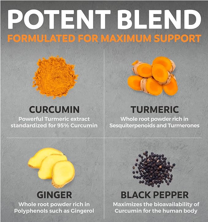 Organic Turmeric Ginger Black Pepper Supplement - High Potency Organic Turmeric Curcumin Capsules with Ginger & Black Pepper for Enhanced Benefits and Absorption - Vegan & Non-GMO (1 Month Supply)