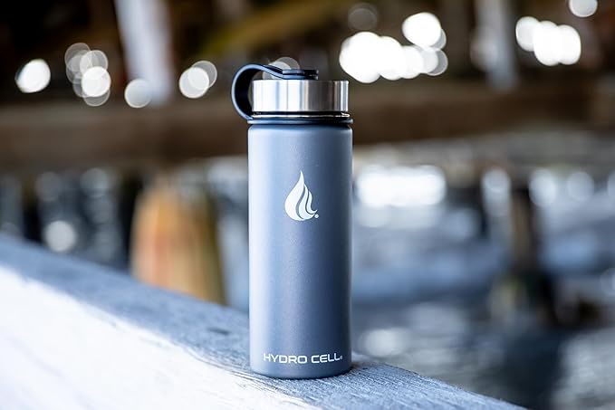 HYDRO CELL Stainless Steel Insulated Water Bottle with Straw - For Cold & Hot Drinks - Metal Vacuum Flask with Screw Cap and Modern Leakproof Sport Thermos for Adults (Graphite 18oz)