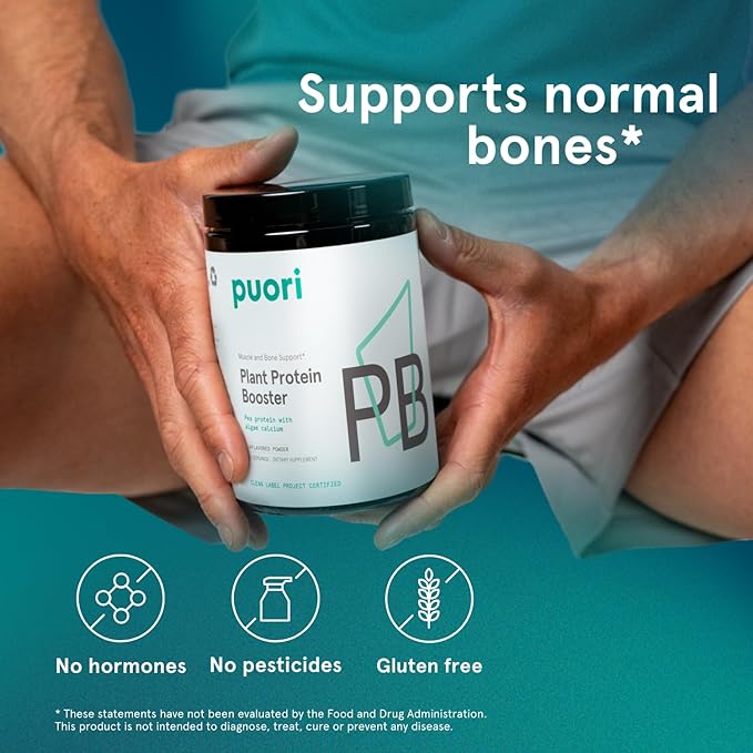 Puori Vegan Plant Protein Enhancer Powder - 25 Servings - Neutral Flavor Pea Protein with Algae Calcium for Essential Amino Acids - Dairy-Free, Vegetarian, Non GMO