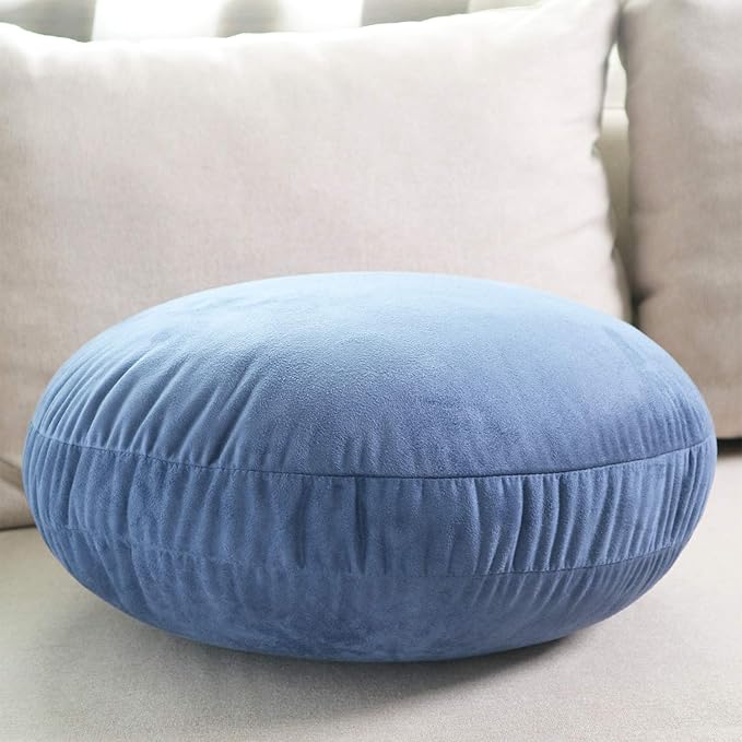 Round Throw Pillow 18x18 for Kids 100% Polyester Filling Super Soft Cushion Ultra Fluffy Down-like Touch Decor Round Floor Pillow for Couch Bed Sofa, Navy Blue, 1 Piece
