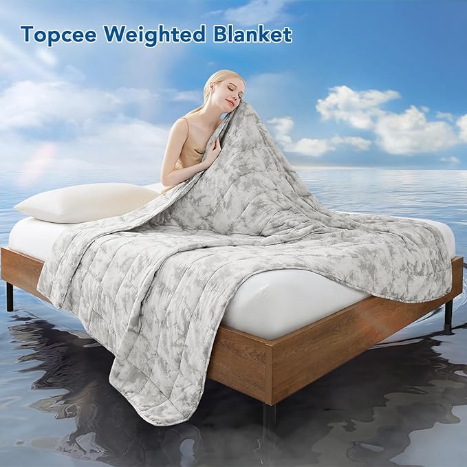 Topcee Weighted Blanket for Adults (15 lbs, 48" x 72") Twin Size Soft Cooling Heavy Blanket Sleeping, Apply to 130-160 lbs Body, Thick Breathable Blanket with Glass Bead, Easy Care