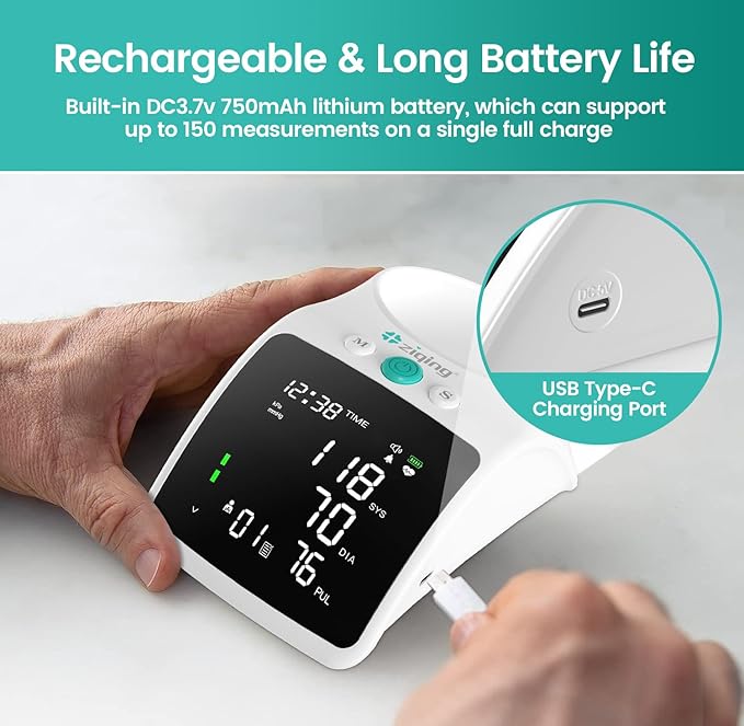 Blood Pressure Monitor, Rechargeable High Blood Pressure Cuff Upper Arm with Large Cuff XL, Led Backlit Screen & 2 * 99 Sets of Memory - Talking Bp Machine with Carrying Case