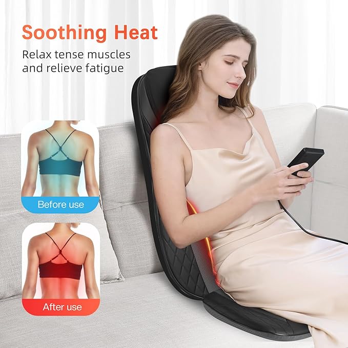Shiatsu Neck & Back Massager with Heat, Massage Chair Pad Cushion for Stress Relief, Inflatable Flaps Back Support, Kneading or Rolling Chair Seat Massage,Ideal Gifts for Men,Women,Family