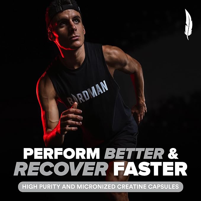 BIRDMAN Micronized Creatine Monohydrate Capsules for Muscle Growth & Recovery, Pre & Post Workout, Vegan Creatine, Caffeine Free, Gluten Free, Sugar Free | 25 Servings | 125 Capsules