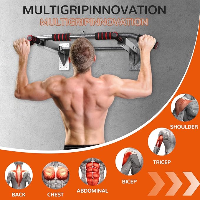 Pull Up Bar Wall Mounted Multifunctional Wall Mounted Pull Up Bar for Home Gym Workout Strength Training Equipment (Silver)