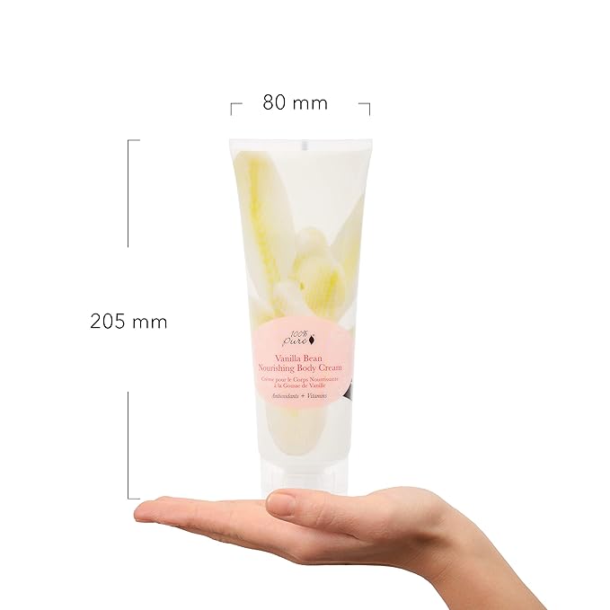 100% PURE Nourishing Body Cream Vanilla Bean Lotion Luxurious Dry Skin Hydration & Replenishment Natural Anti-Aging Moisturizer & Skincare for All Skin Types Women & Men - Vegan - 8 oz