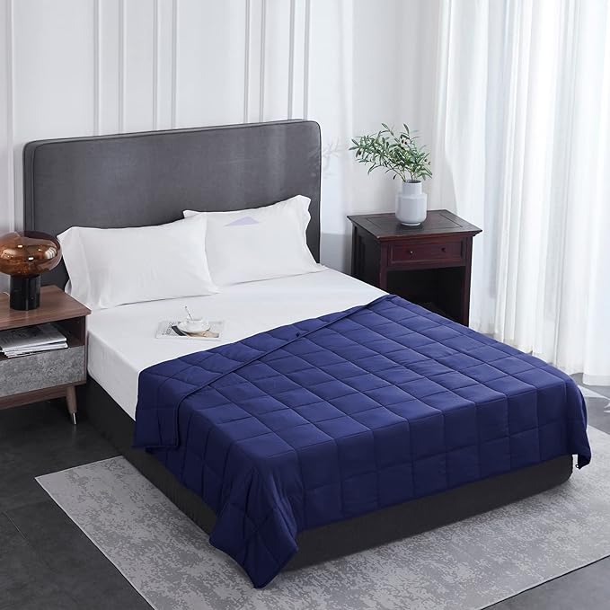 L'AGRATY Weighted Blanket - 48"x72" 15lbs Cooling Breathable Heavy Blanket Microfiber Material with Glass Beads for Adult All-Season Summer Fall Winter Soft Thick Comfort