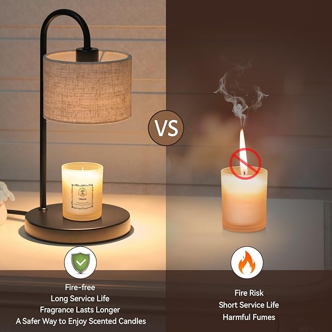 Candle Warmer Lamp with Timer, Dimmable Candle Wax Warmer Electric Candle Lamp for Scented Candles with 2 Bulbs, House Warming Gifts Brithday Gifts for Women Bedroom Home Decor - Linen
