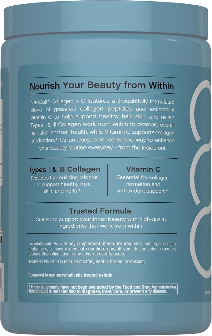 NeoCell Grass Fed Collagen Peptides | 400 Caplets | Types I & III Bio-Peptides | with Vitamin C | Superior Absorption Formula | for Women and Men