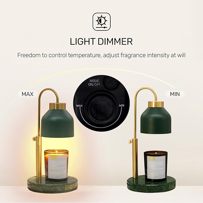 Candle Warmer Lamp with 2 Bulbs, Timer & Dimmer, Height Adjustable Electric Wax Warmer Lamp, Compatible for Jar Candle, Metal Top, Marble Base