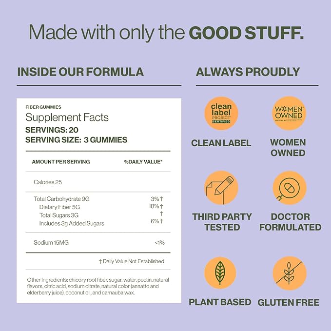 Hilma Prebiotic Fiber Gummies, Daily Fiber Supplement, Gummies for Adults, Supports Gut Health for Women and Promotes Regularity, Citrus Natural Flavor, FSA Eligible, 60 Count