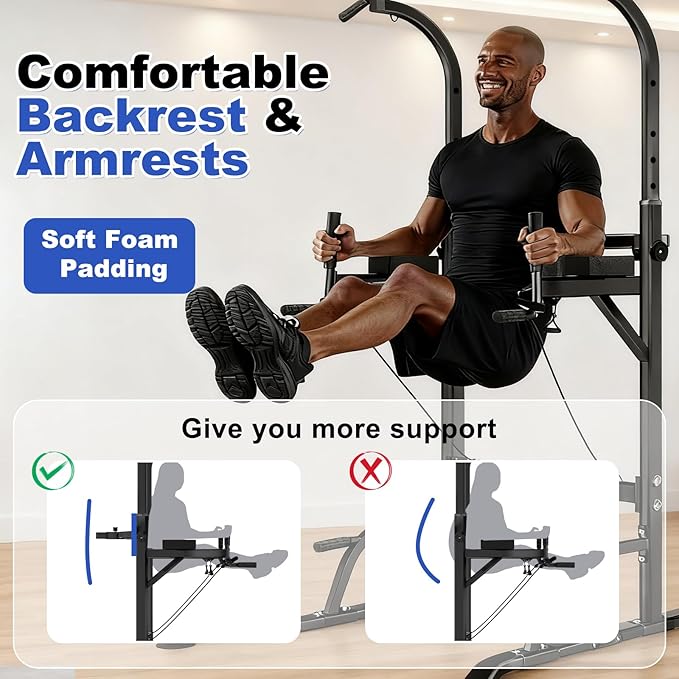 Pull Up Bar Power Tower Dip Station, Adjustable Strength Training Equipment for Home Gym Workout, Multi-Function Pull Up and Dip Bar