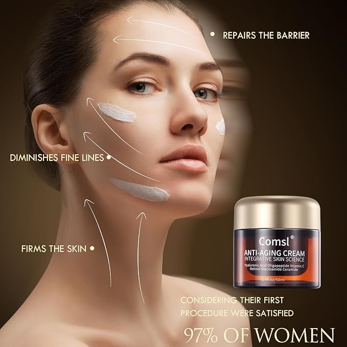 Collagen, Hyaluronic acid, Oligopeptides, Vitamin C, Retinol, Niacinamide, Ceramide - Anti-Aging Face Moisturizer for Face, Firming Skin Care,Neck & Upper Chest - Made in USA,1.7 fl.oz.