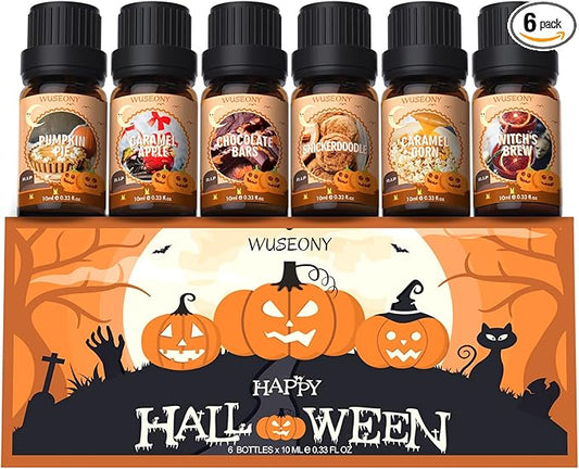 Halloween Fragrance Oils Set, Essential Oils for Diffusers Home, Scented Oils for Candle Soap Making - Pumpkin Pie, Caramel Apple, Chocolate Bars, Snickerdoodle, Caramel Corn, Witch's Brew
