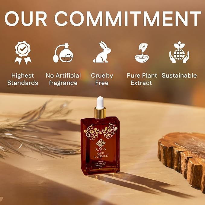 SAFA Oud Sandalé Oil – Organic Oud & Sandalwood Essential Oil for Hair, Body, Face & Nails – Arabian Perfume Oil for Women & Men - Strong & Long Lasting Fragrance 4 Fl Oz