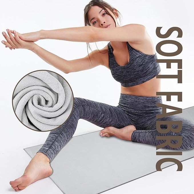Hot Yoga Towel with Grip Dot, 72" x 24", Absorbent Microfiber Non Slip Yoga Mat Towel for Hot Yoga, Bikram, Pilates, Exercise and Fitness, Grey