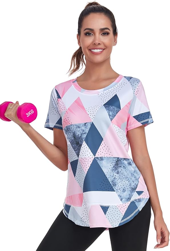 Women's Short Sleeve Workout Shirts Crewneck Sports Yoga Running Dry Fit Tops Side Split Tee