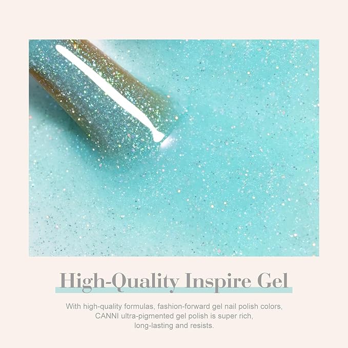 CANNI 8 Pcs 9 ML Glitter Gel Nail Polish Set, Shimmer Sparkly Pink Yellow White Purple Blue Green Colors Gel Polish Kit Soak Off Led Nail Art Gel Manicure Salon DIY Gifts