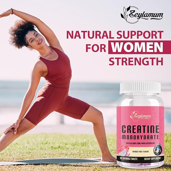 Creatine for Women | with Hydrolyzed Collagen, BCAA | 3G Creatine Chews for Women Booty Gain, Lean Muscles, Recovery & Energy, Vegan, Sugar Free Creatine, Powder Alternative, 30 Servings